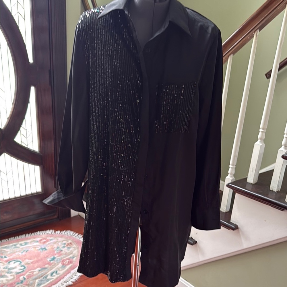 Black Sequin Embellished Shirt